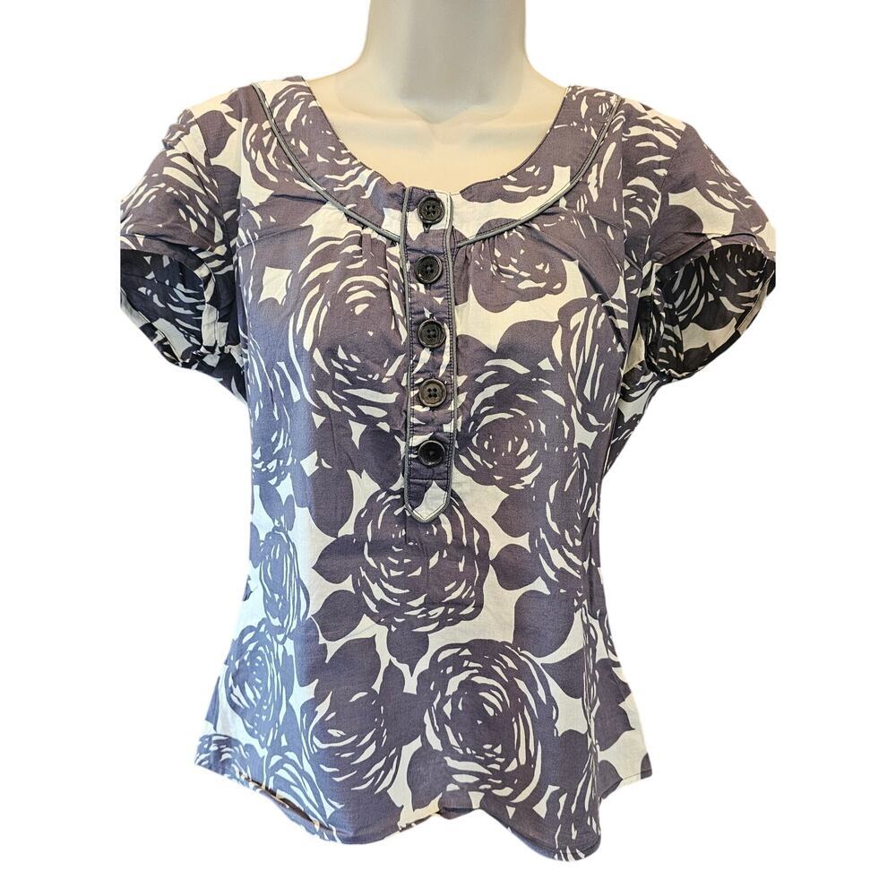 Boden coquette sz 10 L lightweight cotton button front puff sleeve top blouse